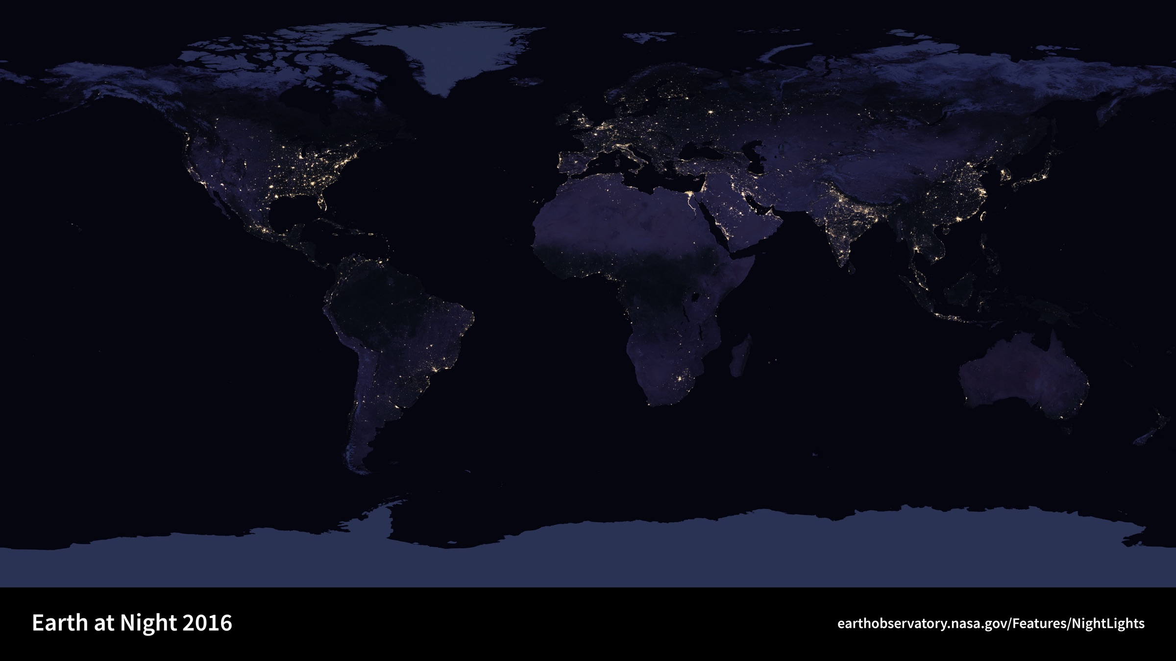 NASA Black Marble composite showing Earth at night